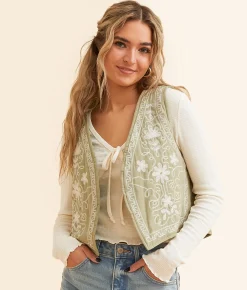 Tops|Coats & Jackets | Polagram Floral Quilted Vest Olive