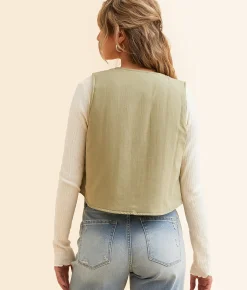 Tops|Coats & Jackets | Polagram Floral Quilted Vest Olive