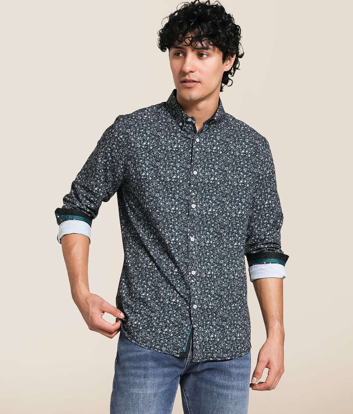 J.B. Holt Floral Ripstop Standard Stretch Shirt Black Teal Best