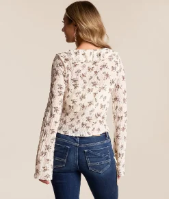 Willow & Root Floral Ruffle Cropped Top Ivory Taupe