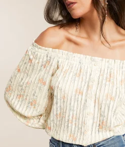 Tops | Willow & Root Floral Ruffle Off The Shoulder Top Ivory