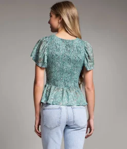 BKE Floral Ruffle Top Blue Sale