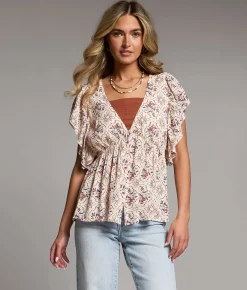 Tops | BKE Floral Ruffle Top Cream Multi