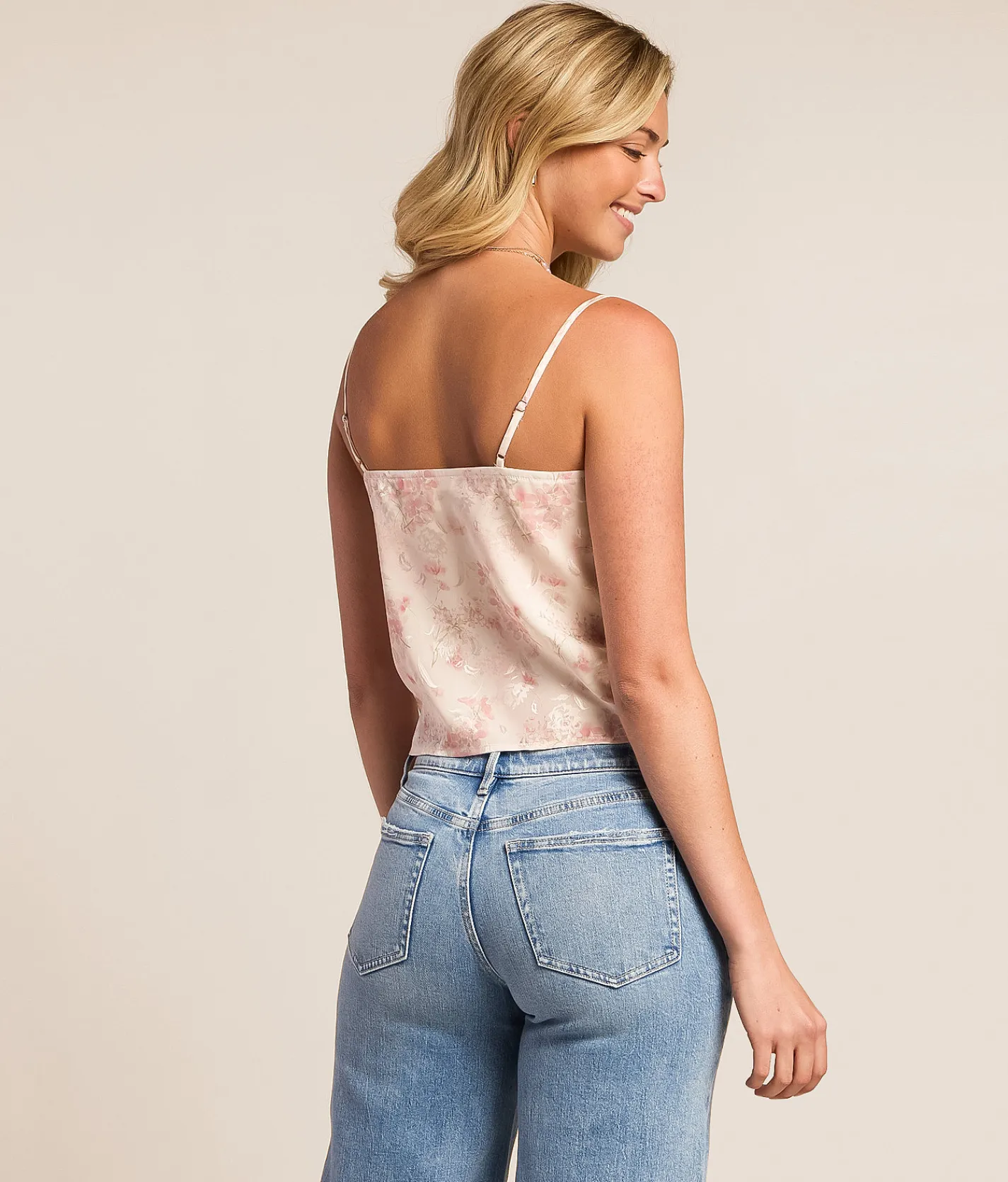 Willow & Root Floral Satin Cropped Tank Top Pink Best