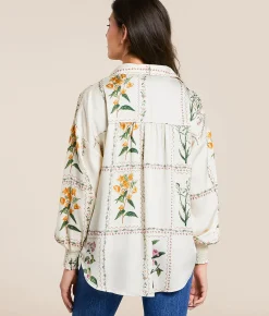 Daytrip Floral Satin Oversized Blouse Cream Multi Outlet