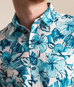 Departwest Floral Seersucker Standard Performance Shirt White Blue Sale