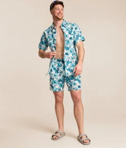 Departwest Floral Seersucker Standard Performance Shirt White Blue Sale