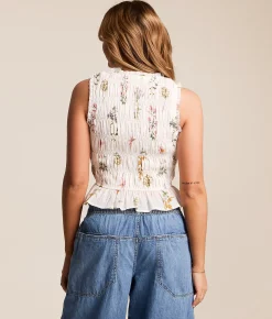 Willow & Root Floral Shirred Tank Top White Floral
