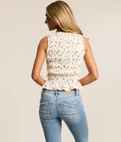 Tops | Willow & Root Floral Smocked Tank Top White Red