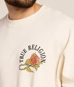 True Religion Floral Snake Oversized T-Shirt Winter White New