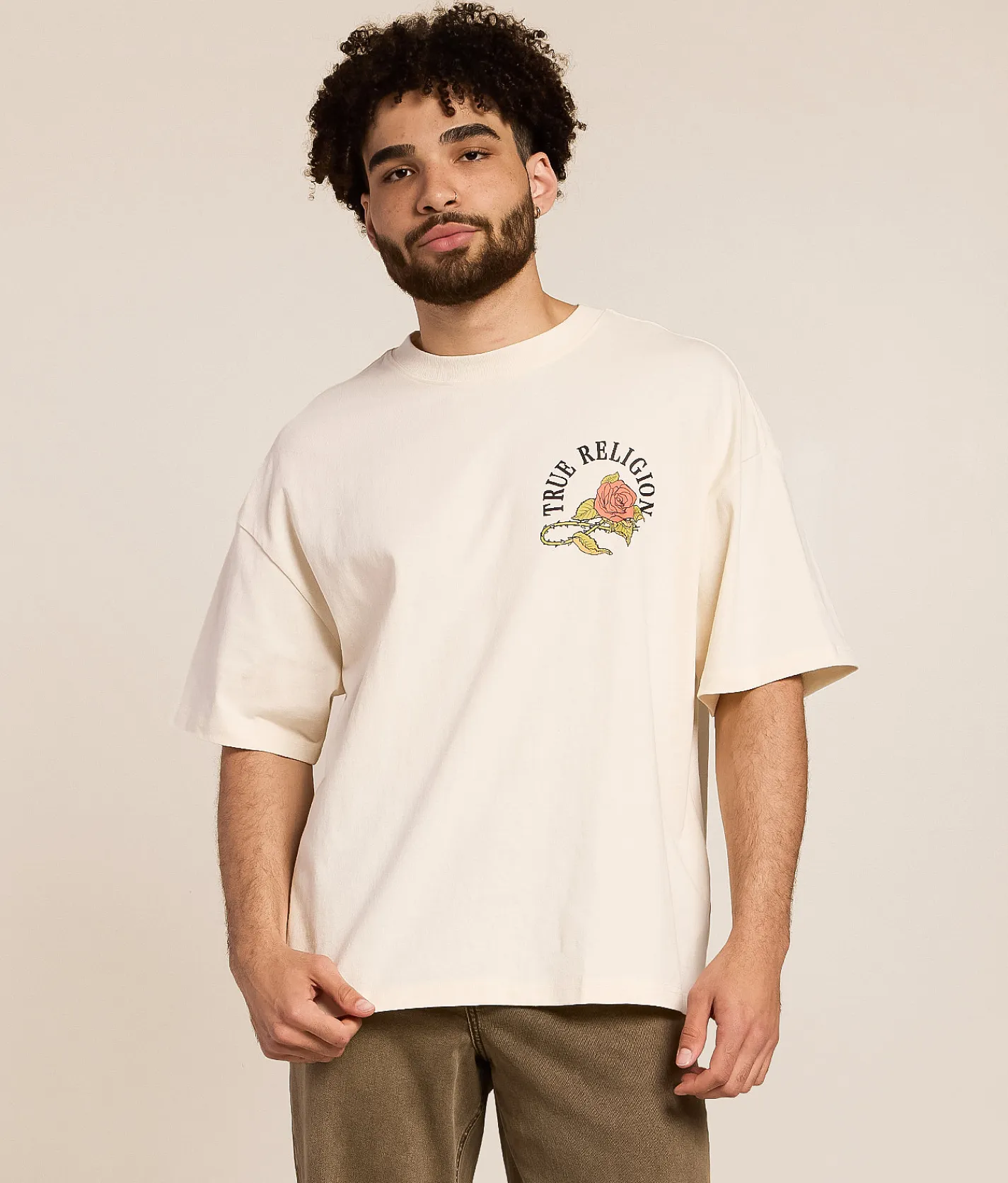 True Religion Floral Snake Oversized T-Shirt Winter White New