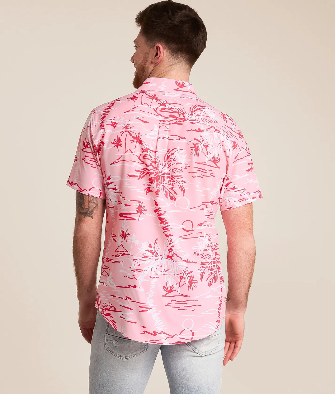 Tops | Departwest Floral Standard Performance Stretch Shirt Pink White