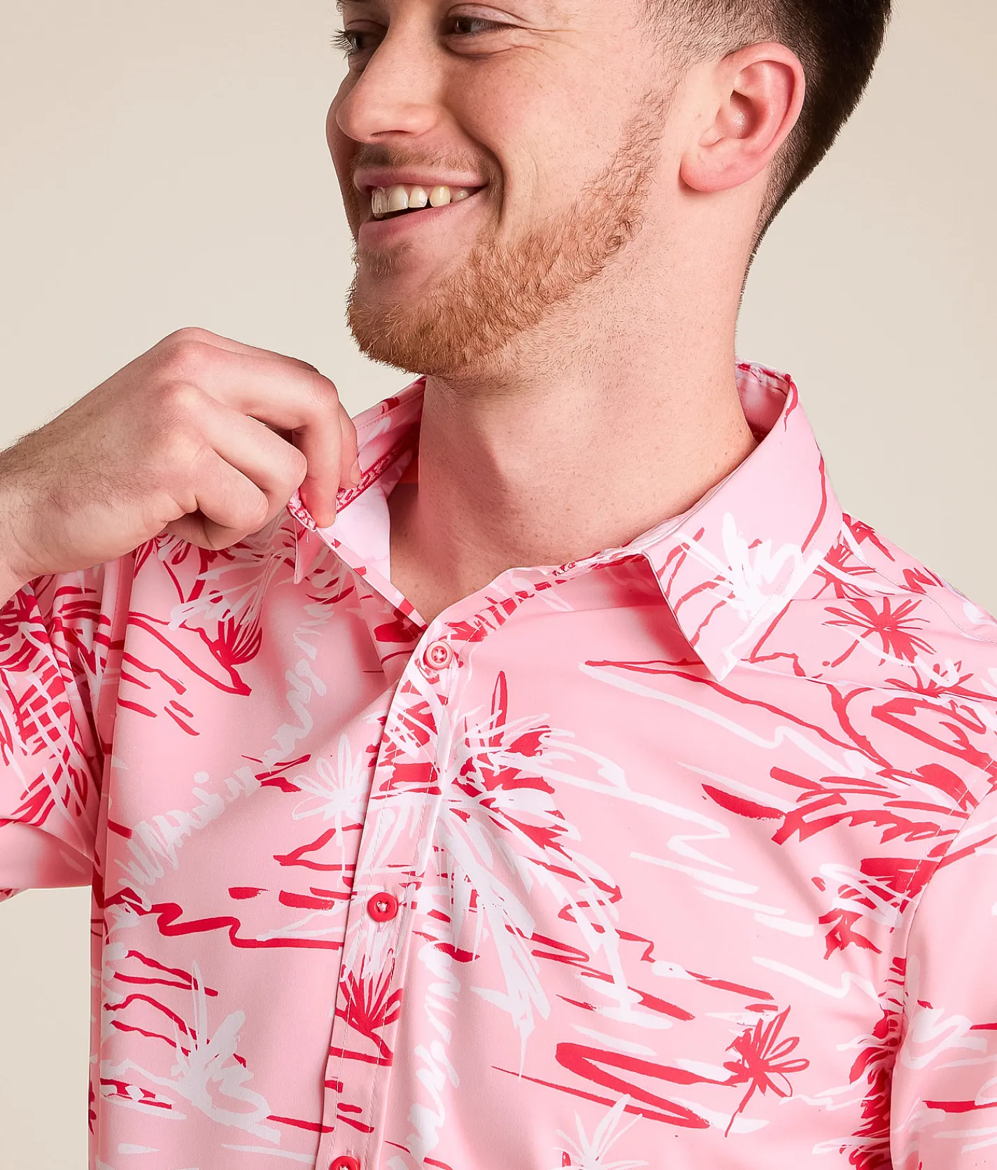 Tops | Departwest Floral Standard Performance Stretch Shirt Pink White