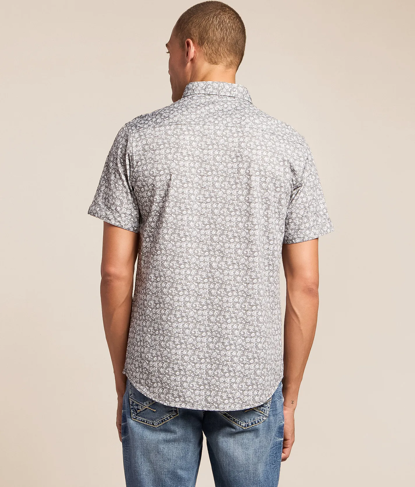 J.B. Holt Floral Standard Performance Stretch Shirt Grey White Discount