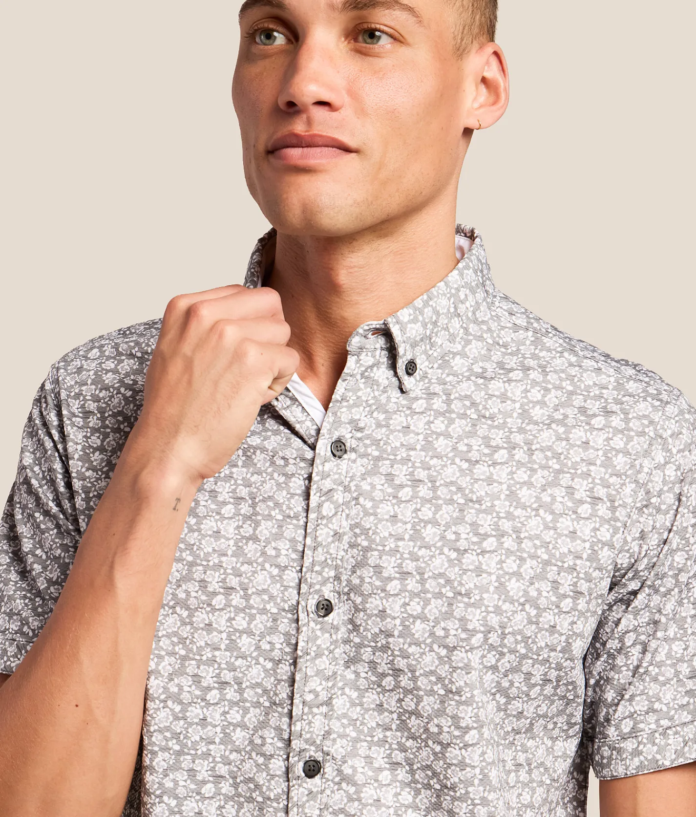 J.B. Holt Floral Standard Performance Stretch Shirt Grey White Discount