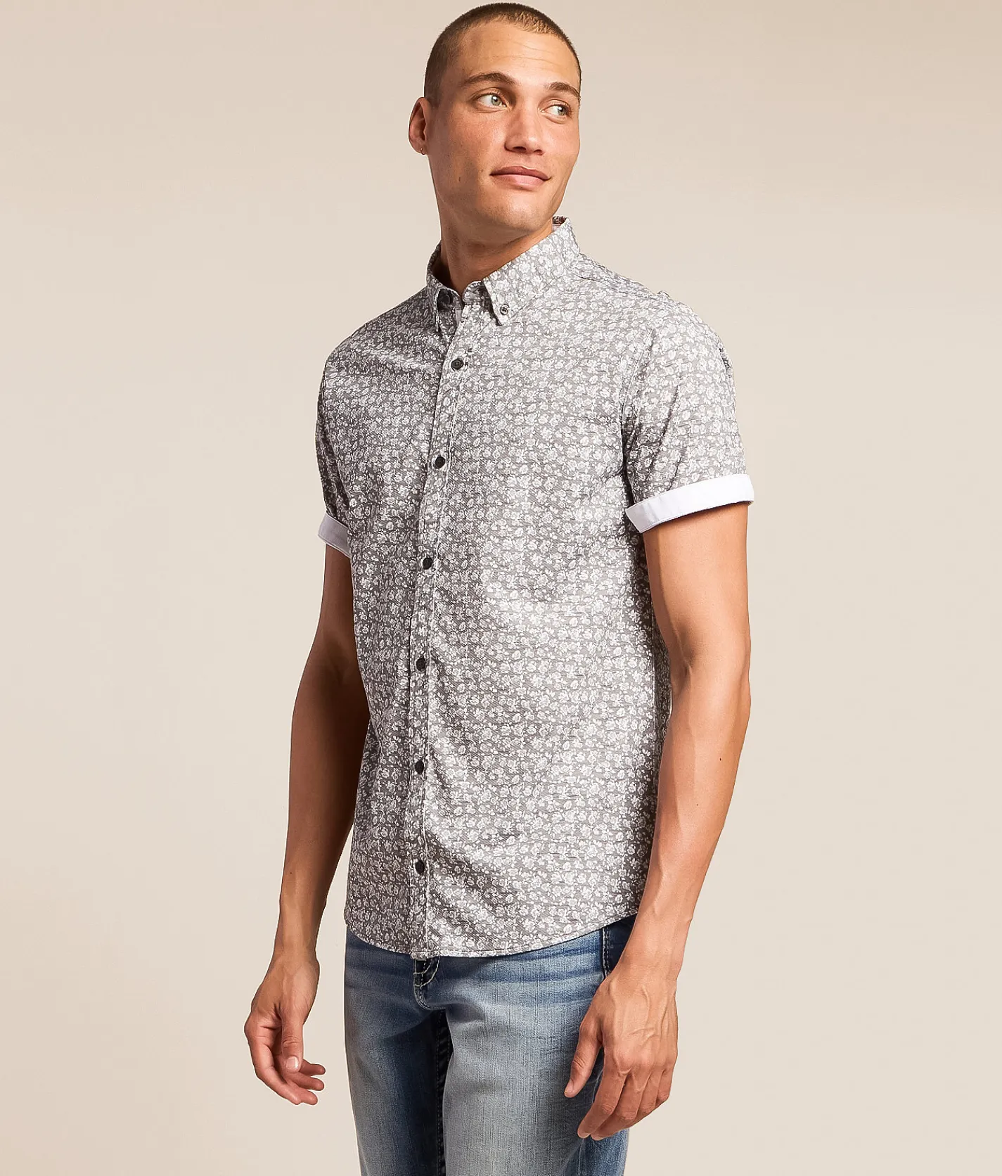 J.B. Holt Floral Standard Performance Stretch Shirt Grey White Discount
