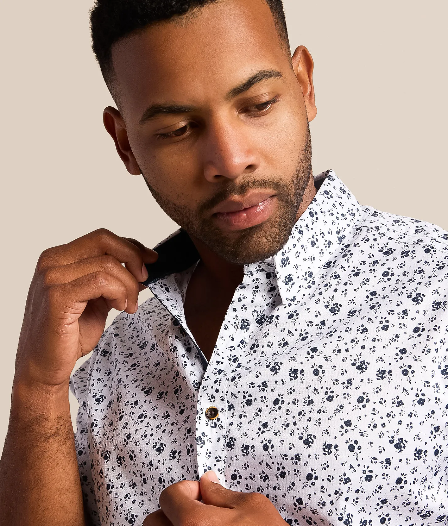 Tops | J.B. Holt Floral Standard Stretch Shirt White Navy