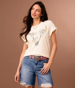 Sterling & Stitch Floral Steer Oversized T-Shirt Marshmallow Clearance