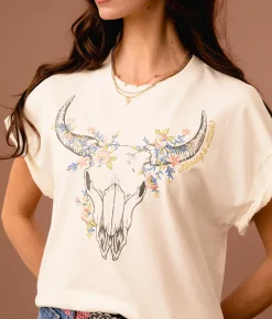 Sterling & Stitch Floral Steer Oversized T-Shirt Marshmallow Clearance