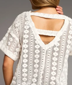 BKE Floral Stitch Crochet Top White Hot