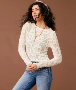 Tops | Gimmicks Floral Stitch Sweater Cream
