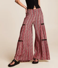 Angie Floral Striped Beach Pant Black Red