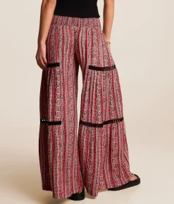 Angie Floral Striped Beach Pant Black Red