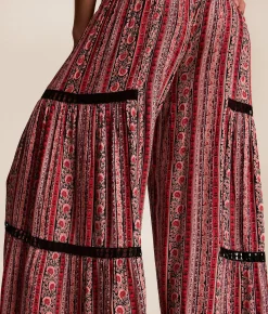 Angie Floral Striped Beach Pant Black Red