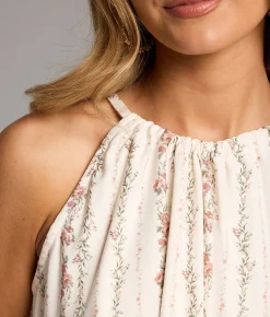 BKE Floral Striped High Neck Tank Top Cream Hot