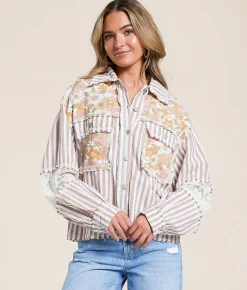 Tops | POL Floral Striped Shirt Striped Choco Multi
