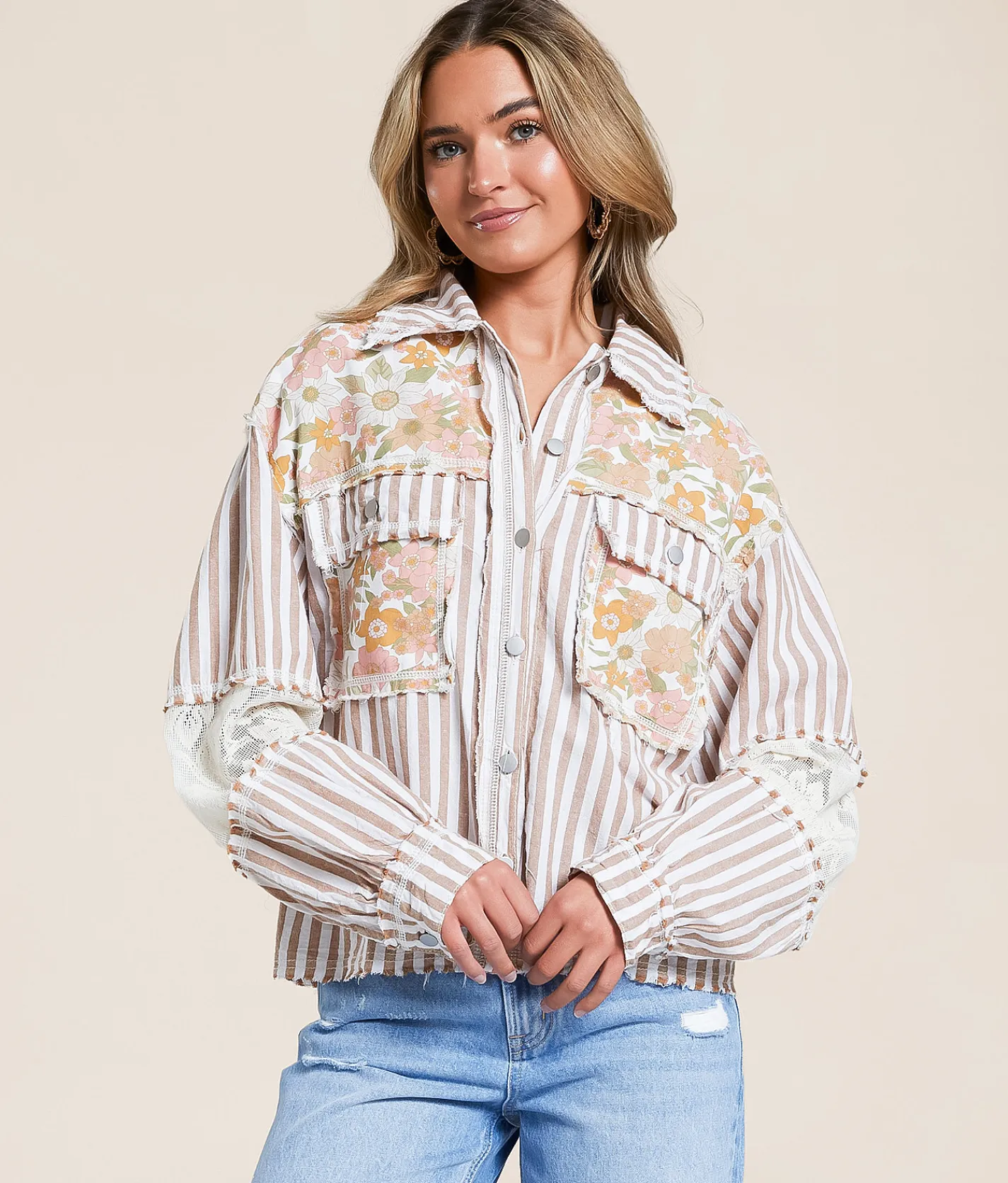 Tops | POL Floral Striped Shirt Striped Choco Multi