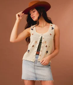 Sterling & Stitch Floral Sweater Tank Top Cream Online