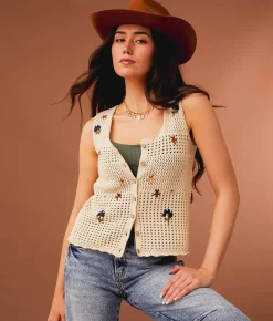 Sterling & Stitch Floral Sweater Tank Top Cream Online