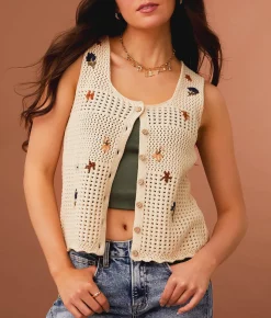 Sterling & Stitch Floral Sweater Tank Top Cream Online