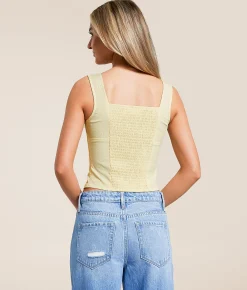 Willow & Root Floral Swiss Dot Cropped Tank Top Pale Yellow Online