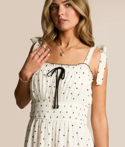 Willow & Root Floral Swiss Dot Tiered Midi Dress Cream Black Discount