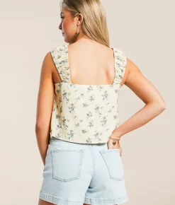 Willow & Root Floral Tank Top Blue Cream Clearance