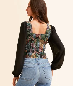Willow & Root Floral Tapestry Cropped Top Black Pink Multi Best