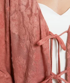 Willow & Root Floral Terry Cloth Front Tie Top Canyon Rose Best