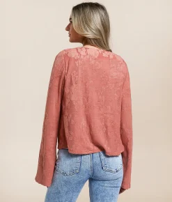 Willow & Root Floral Terry Cloth Front Tie Top Canyon Rose Best