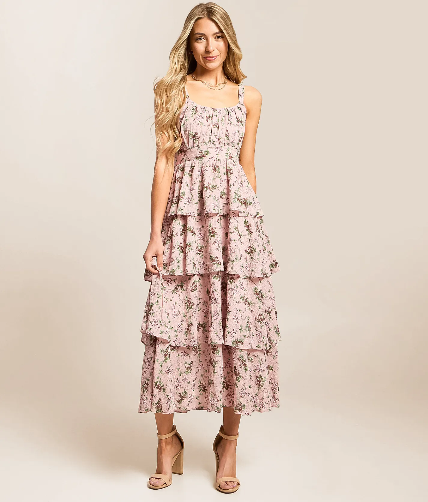 Dresses | Willow & Root Floral Tiered Midi Dress Mauve