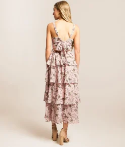 Dresses | Willow & Root Floral Tiered Midi Dress Mauve