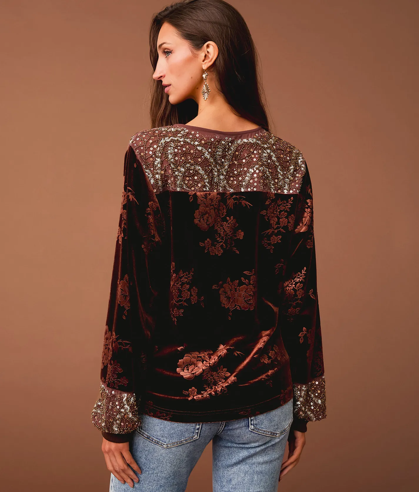 Tops | Sterling & Stitch Floral Velvet Top Rum Raisin