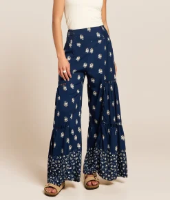Bottoms | Angie Floral Wide Leg Beach Pant Navy