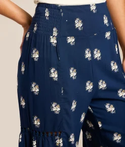 Bottoms | Angie Floral Wide Leg Beach Pant Navy