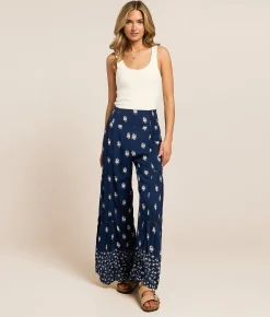 Bottoms | Angie Floral Wide Leg Beach Pant Navy