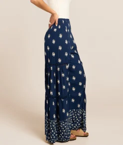 Bottoms | Angie Floral Wide Leg Beach Pant Navy