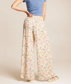 Angie Floral Wide Leg Beach Pant Sand Discount