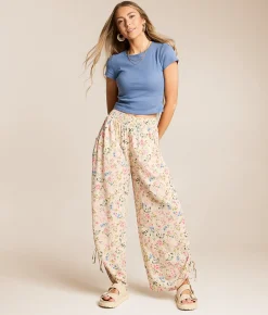 Angie Floral Wide Leg Beach Pant Sand Discount