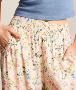 Angie Floral Wide Leg Beach Pant Sand Discount